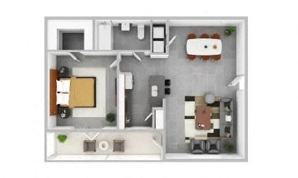 Floor plan for 1 bed, 1 bath, 835 sqft